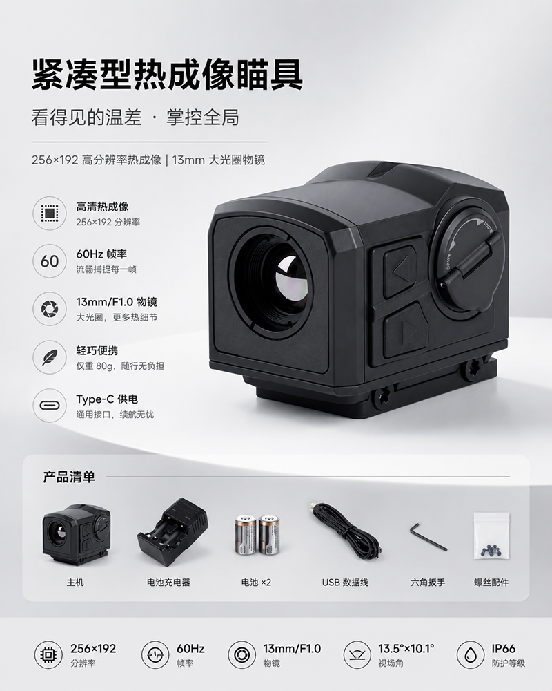 热成像瞄准镜高清大光圈轻量便携3种类型四种颜色分化